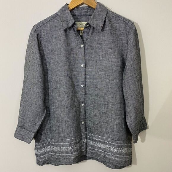 Norton McNaughton Women’s Button Down Linen Gray Top. Size Small. - Picture 1 of 11